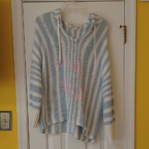 Super Cute Beachy Striped Blue and White Women's Hoodie Sweater